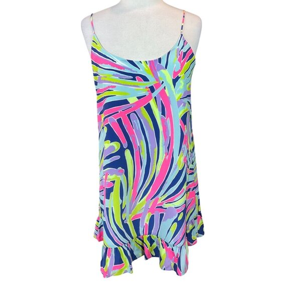 Lilly Pulitzer Zanna Silk Adj. Spaghetti Strap Dress Indigo Sea Dreamin Medium - Picture 1 of 8